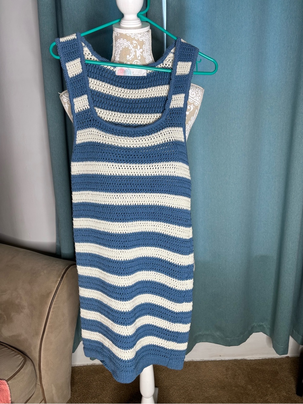 Striped Blue & Cream Crochet Maxi Dress S/P